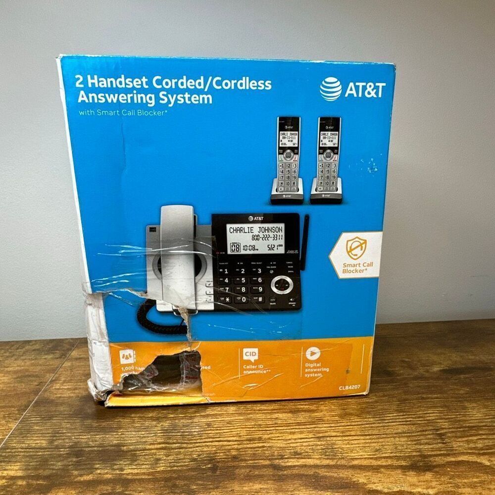 AT&T CL84207 2 Handset CordedCordless Phone AnsweringSystem. Smart Call Blocker